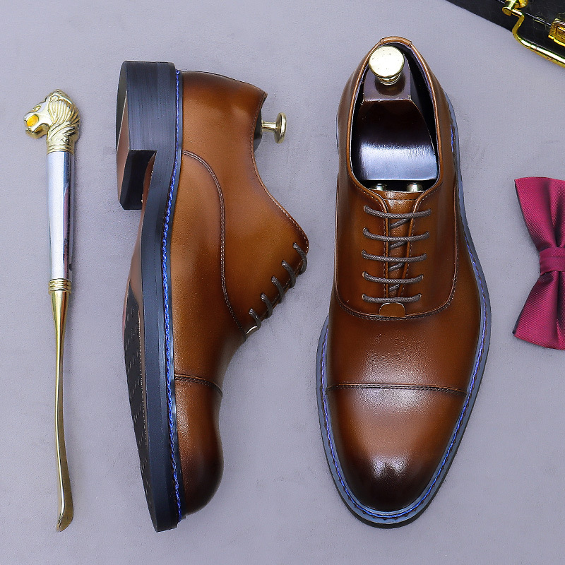 Formal Men Daily Wear Footwear - 코냑 캡토 옥스퍼드 정품 가죽 레이스업