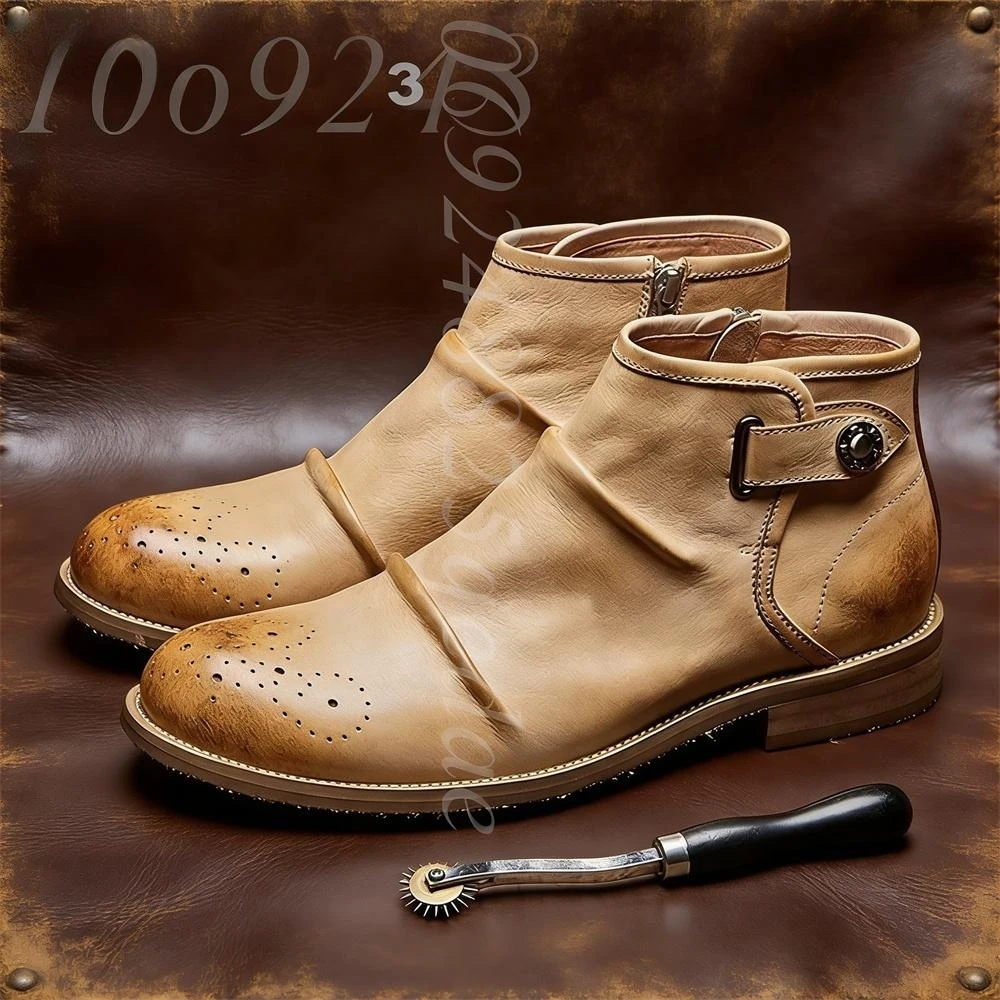 남성용 브로그 토 앵클 부츠, 버클 스트랩 지퍼 포멀  - Formal Men Daily Wear Footwear 리뷰 및 가격