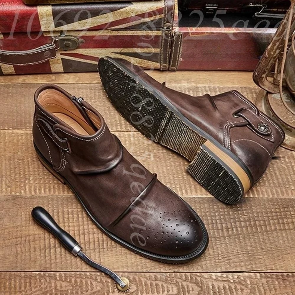 남성용 브로그 토 앵클 부츠, 버클 스트랩 지퍼 포멀  - Formal Men Daily Wear Footwear 리뷰 및 가격
