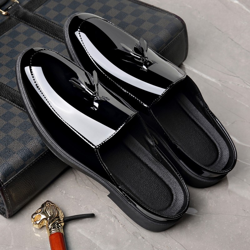 남성용 검은색 특수 가죽 소재의 뮬, 술 장식, 슬립온 - Formal Men Daily Wear Footwear 리뷰 및 가격