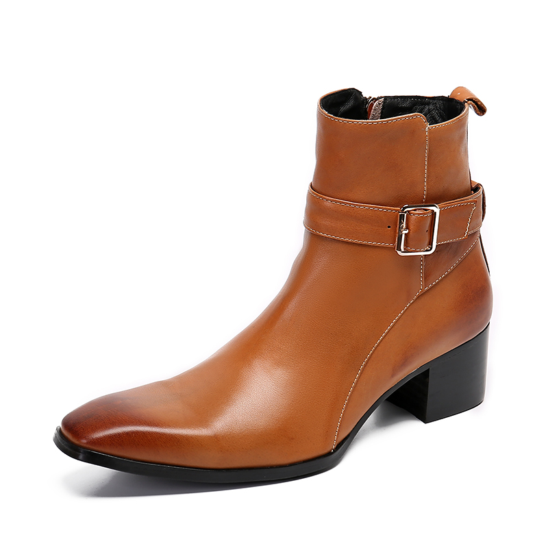 겨울 브라운 버클 남성용 지퍼 앵클 부츠 정품 가죽 신 - Men Formal Wear With Boots 리뷰 및 가격