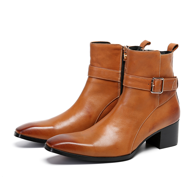 겨울 브라운 버클 남성용 지퍼 앵클 부츠 정품 가죽 신 - Men Formal Wear With Boots 리뷰 및 가격