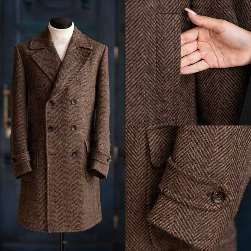 현대적인 스타일의 남성용 헤링본 패턴 오버코트, 1벌, - Men Formal Wear Modern 리뷰 및 가격