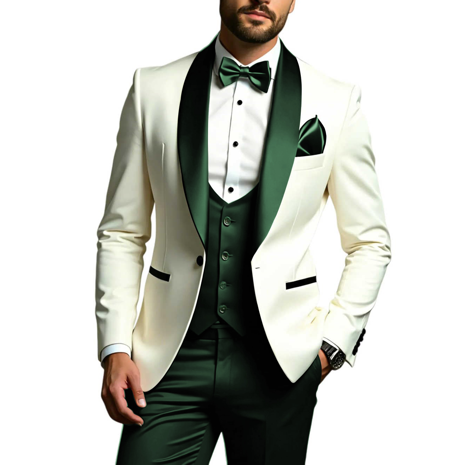 남성용 3피스 슬림핏 턱시도 정장, 숄칼라 웨딩/프롬  - Men Formal Wear Modern 리뷰 및 가격